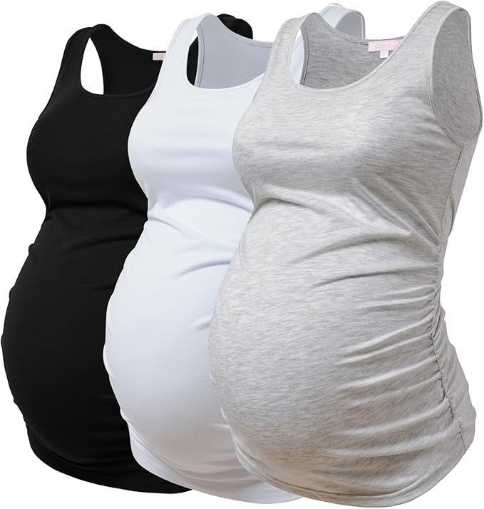 BHOME Maternity Tank Tops for Women Ruched Sleeveless Basic Tops Layering Maternity Shirt Vest Pr... | Amazon (US)
