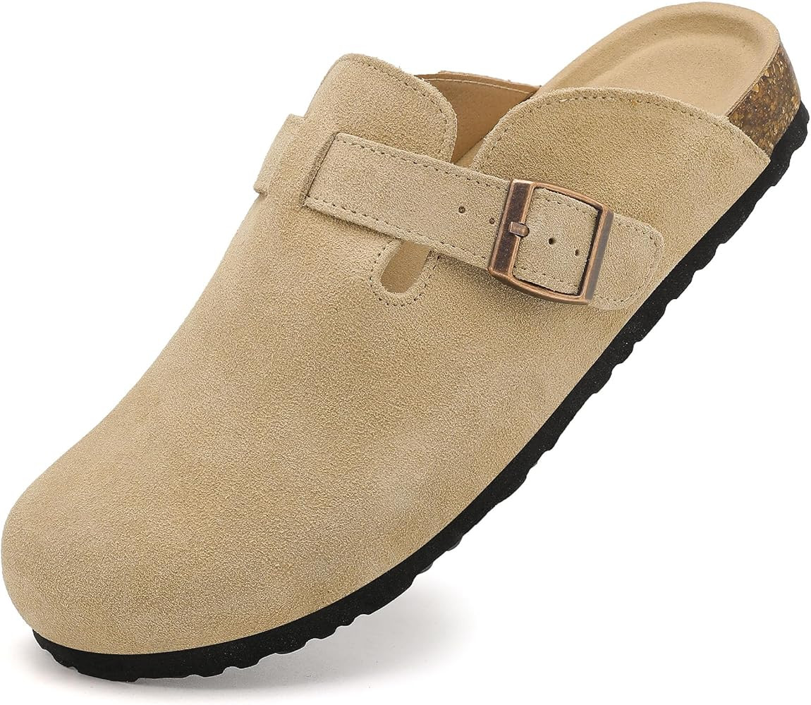 Womens Clogs Soft Leather Mules Cork Footbed Sandals Non-Slip Comfort Potato Shoes | Amazon (US)