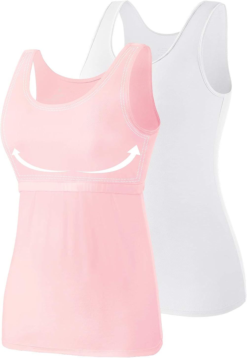 Vislivin Cotton Tank Tops with Shelf Bra for Women Stretch Tanks Wide Strap Undershirts | Amazon (US)