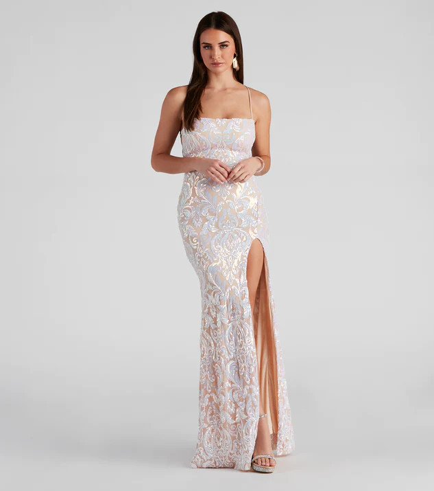 Priya Formal Iridescent Sequin Scroll Dress | Windsor Stores