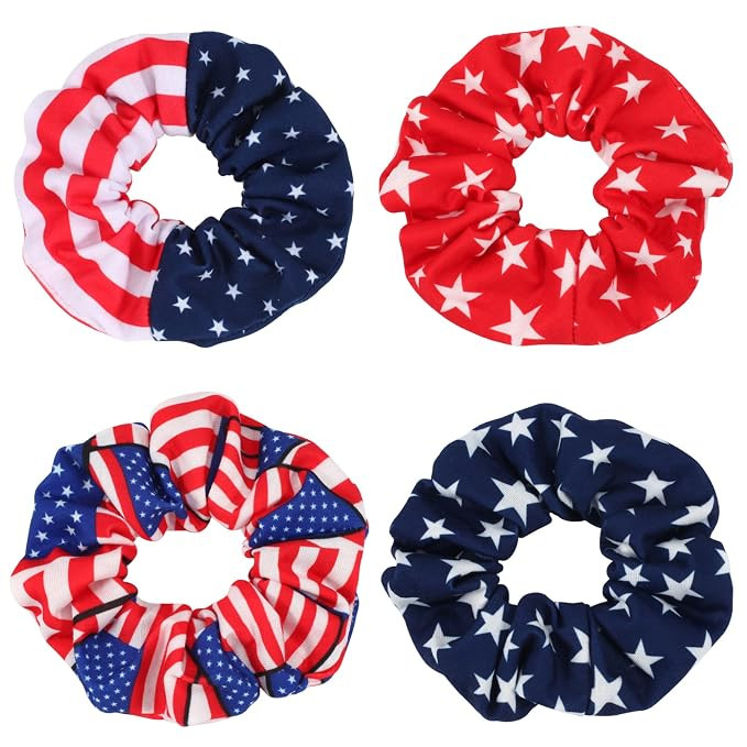 American Flag Elastic Hair Ties for Women Girls Kids Independence Day 4th of July Hair Scrunchies... | Amazon (US)