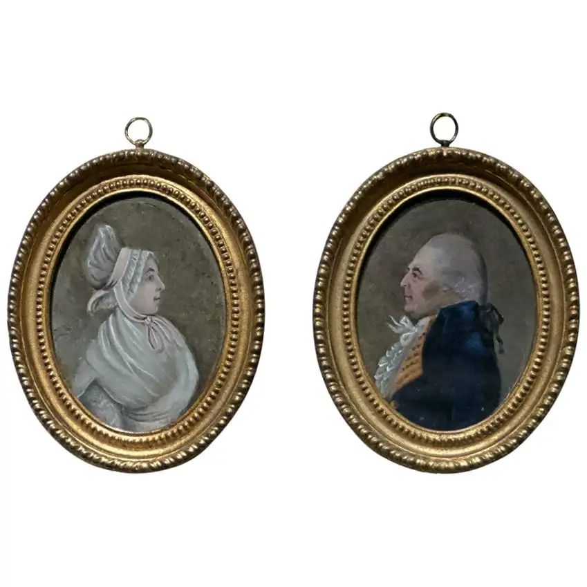 Pair of Miniature Portraits in Giltwood Frames | 1stDibs