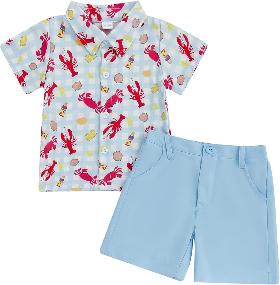 SAYOO Toddler Baby Boys Summer Clothes Crawfish Lapel Button Down T-shirt Solid Shorts 2Pcs Lobst... | Amazon (US)