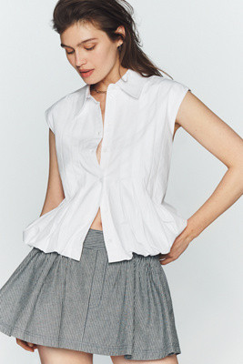 Maeve Sleeveless Pleated Bubble-Hem Buttondown Top | Anthropologie (US)