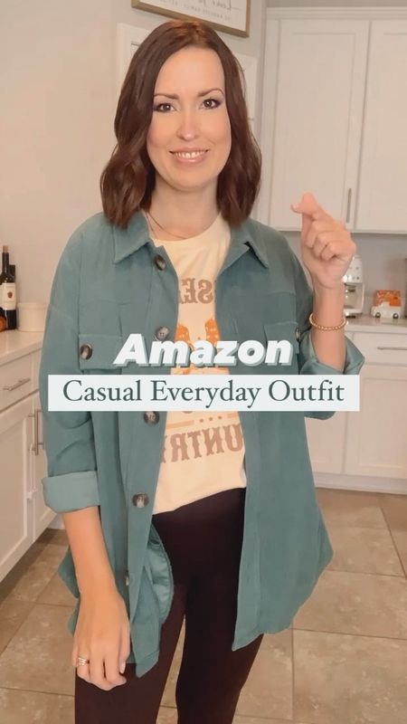 Amazon everyday casual look! 

Small in Shacket 
Large in 90s country Tee
S/M in leggings

#LTKstyletip #LTKfindsunder50 #LTKmidsize