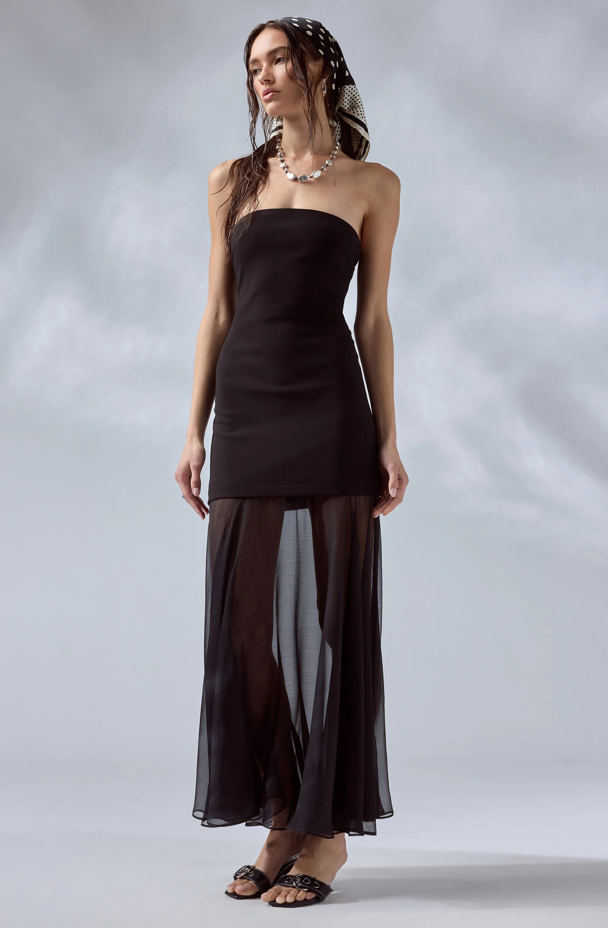 Lizet Strapless Mini Dress with Sheer Maxi Overlay - Black / XS | ASTR The Label (US)