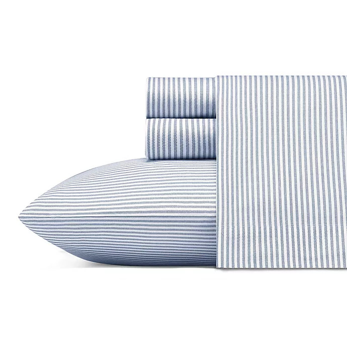 Poppy & Fritz® Oxford Stripe 200-Thread-Count Sheet Set in White/Blue | Bed Bath & Beyond