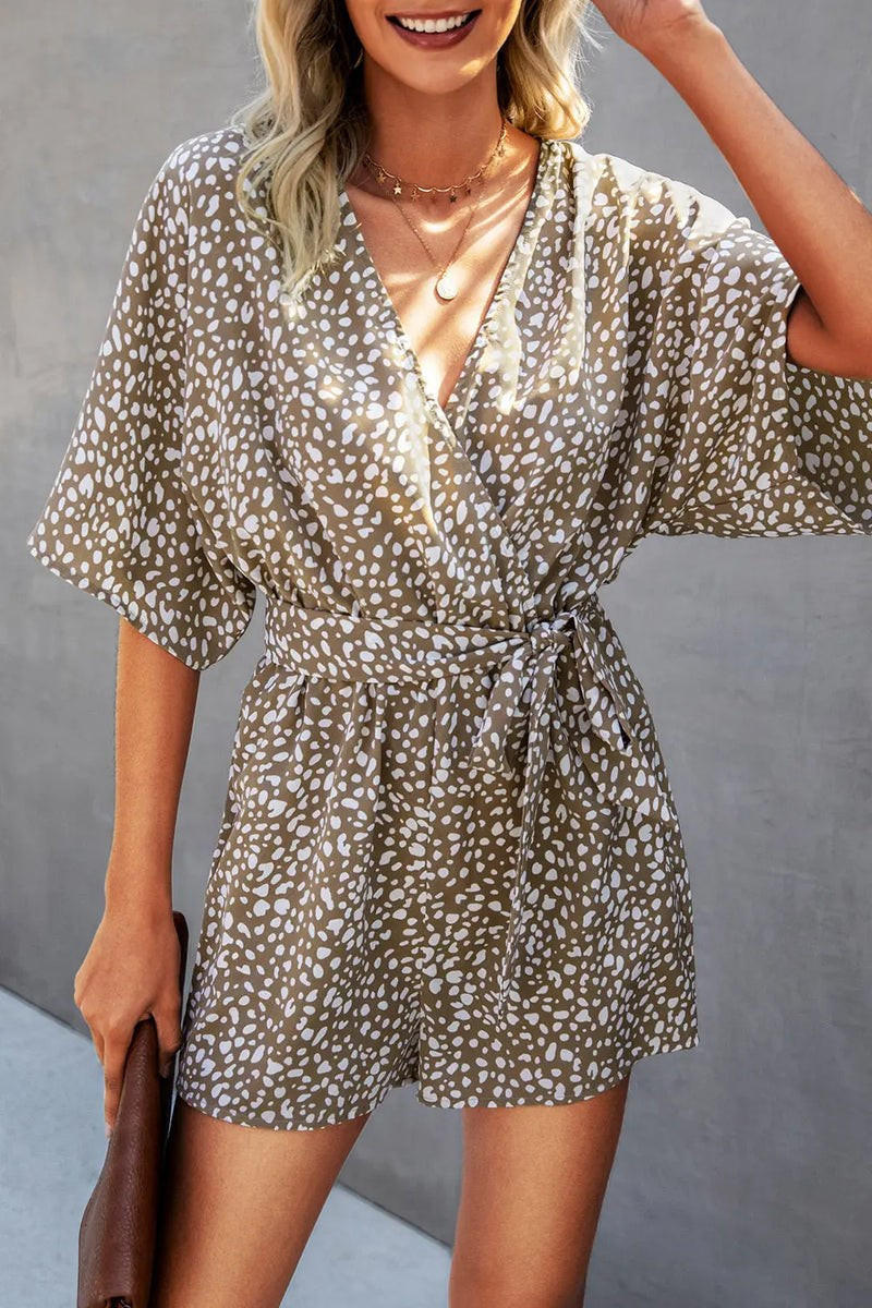 V Neck Leopard Print Shorts Jumpsuit Casual Loose Oversized Romper With Pockets | Pretty Garden