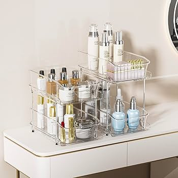 Delamu 2 Sets of 2-Tier Clear Under Sink Organizers and Storage, Multi-Purpose Stackable Bathroom... | Amazon (US)