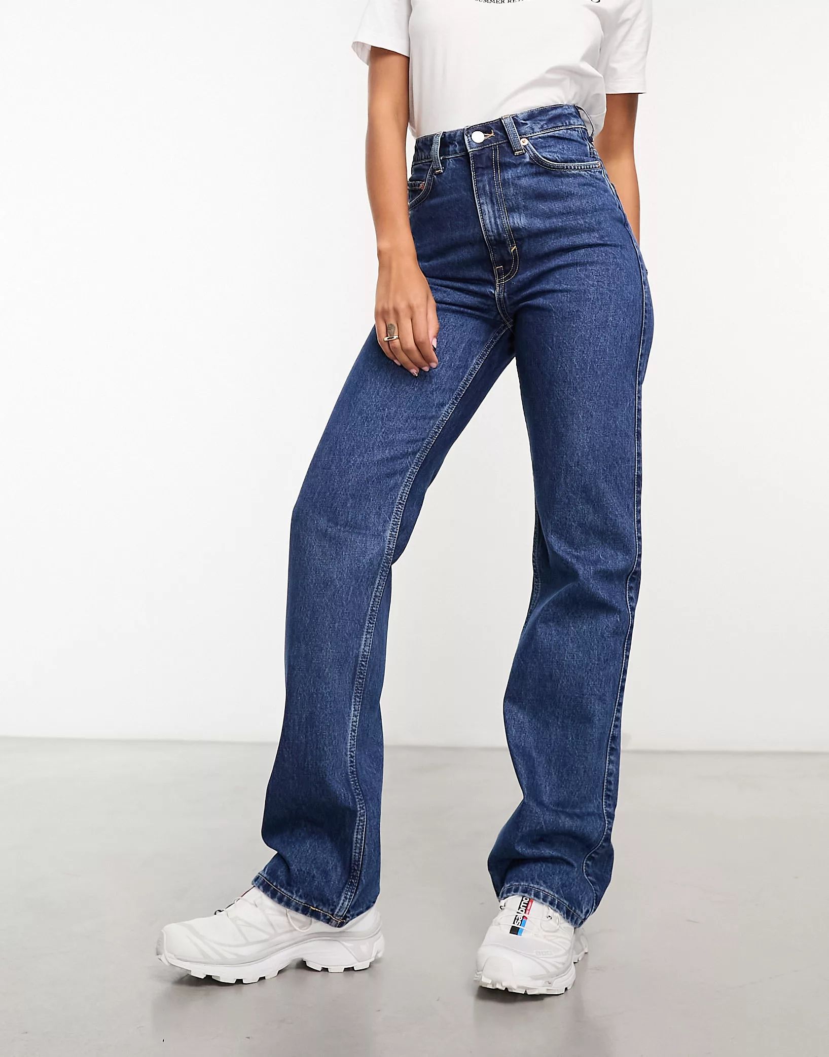 Weekday Rowe extra high waist regular fit straight leg jeans in nobel blue | ASOS (Global)