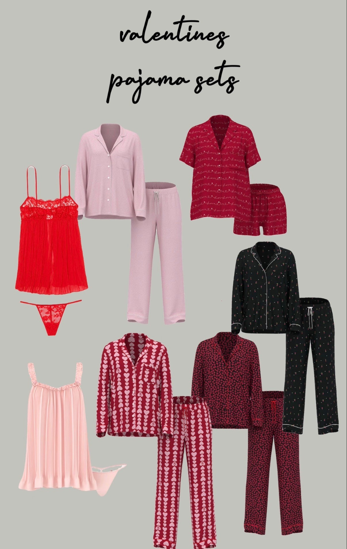 Valentine’s pajama sets for women including heart print pajamas, silky sleep sets, matching long sleeve PJ sets, short sleeve sets, nightgowns, and lingerie. Cute and affordable Valentine’s sleepwear options for cozy nights in, self-care nights, Galentine’s, or Valentine’s Day. Available in multiple colors and styles. All pieces are linked for easy shopping.

#ValentinesPajamas #ValentinesSleepwear #HeartPajamas #Lingerie #SleepwearWomen #CozyStyle

#LTKFindsUnder100 #LTKSeasonal #LTKootd