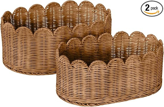 BEBE BASK Premium Scalloped Basket Set Of 2 - Scallop Basket - 16 x 10 x 7 Inch - Hand-Woven Eleg... | Amazon (US)