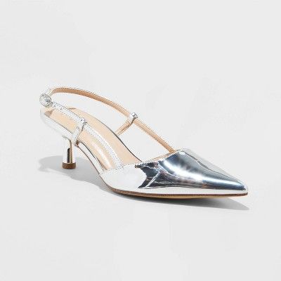 Women's Annette Slingback Heels - A New Day™ Silver 6.5 | Target