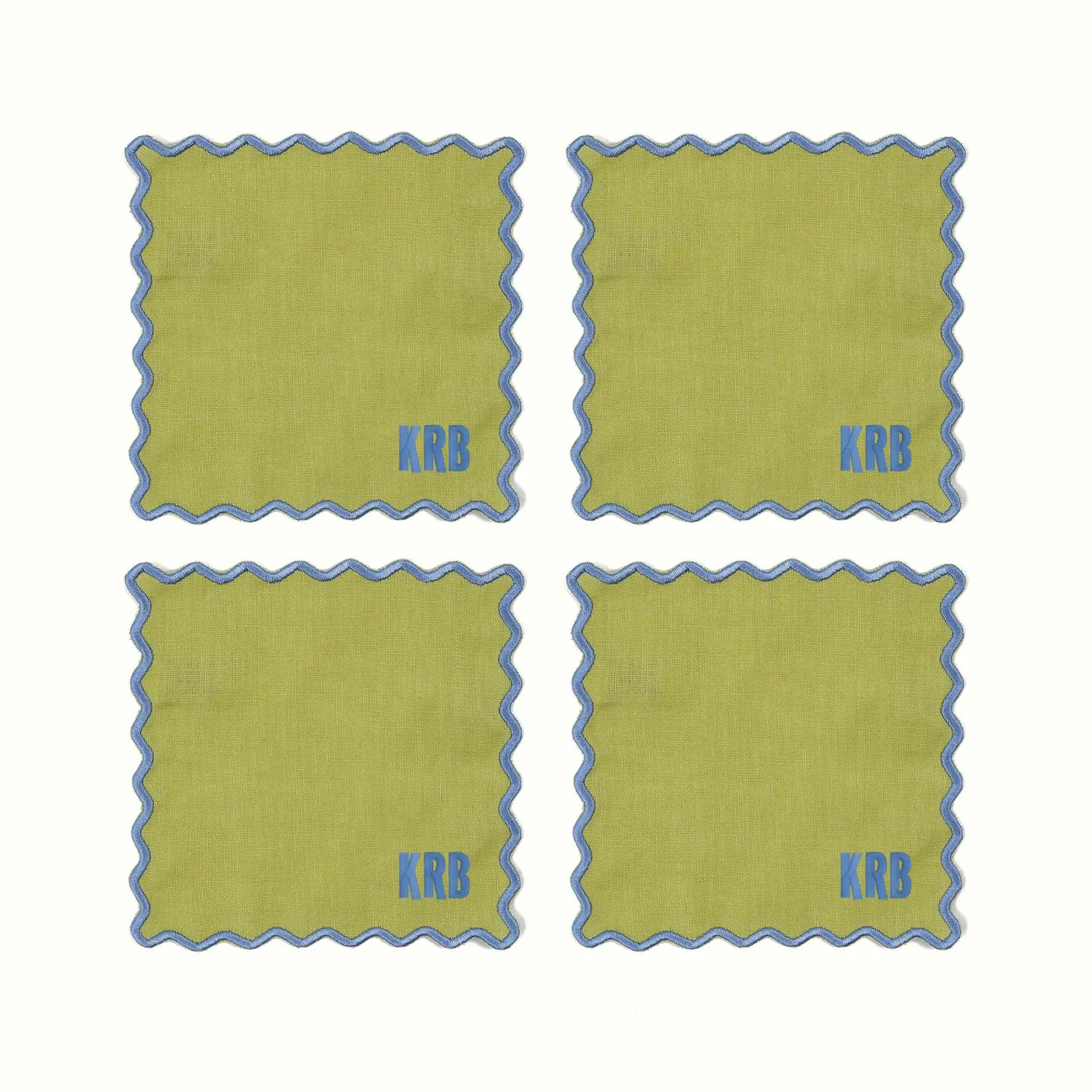 Personalized Scallop Linen Cocktail Napkins - Set of 4 - Etsy | Etsy (US)