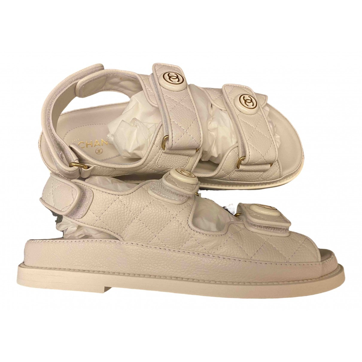 Chanel dad sandals white leather sandals | Vestiaire Collective (Global)