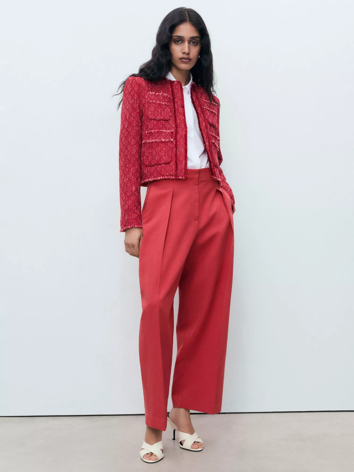 Mango Rosso Tweed Jacket, Red | John Lewis (UK)