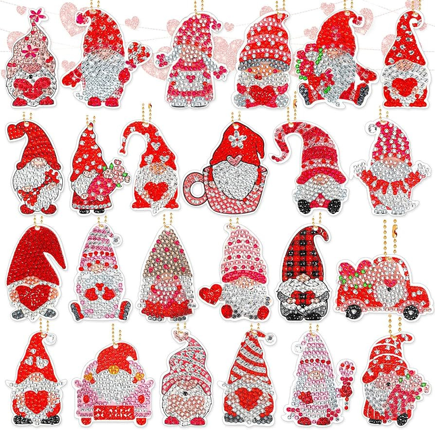 24 Pcs Valentine's Day Diamond Painting Kits Gnome Diamond Painting Keychains DIY Diamond Art Orn... | Amazon (US)