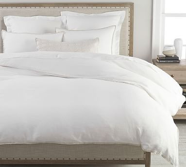 Belgian Flax Linen Contrast Flange Duvet Cover | Pottery Barn (US)