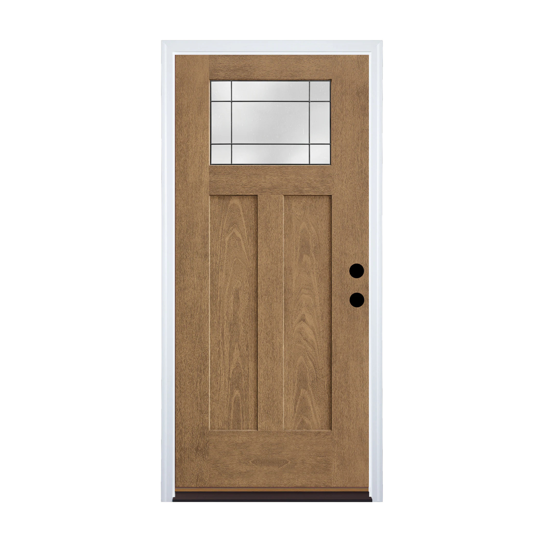 Therma-Tru Entry Door 36-in x 80-in x 4-9/16-in Fiberglass Craftsman Left-hand inswing Beechwood Stained Prehung Front Door Insulating core in Brown | Lowe's