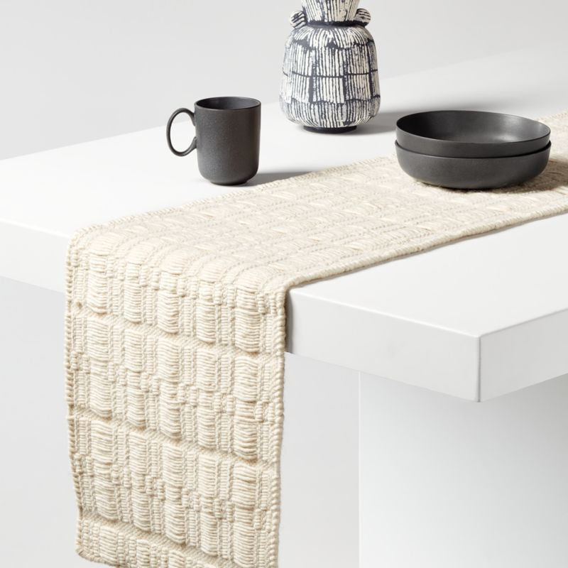 Almaden 90-Inch Neutral Woven Table Runner + Reviews | Crate & Barrel | Crate & Barrel