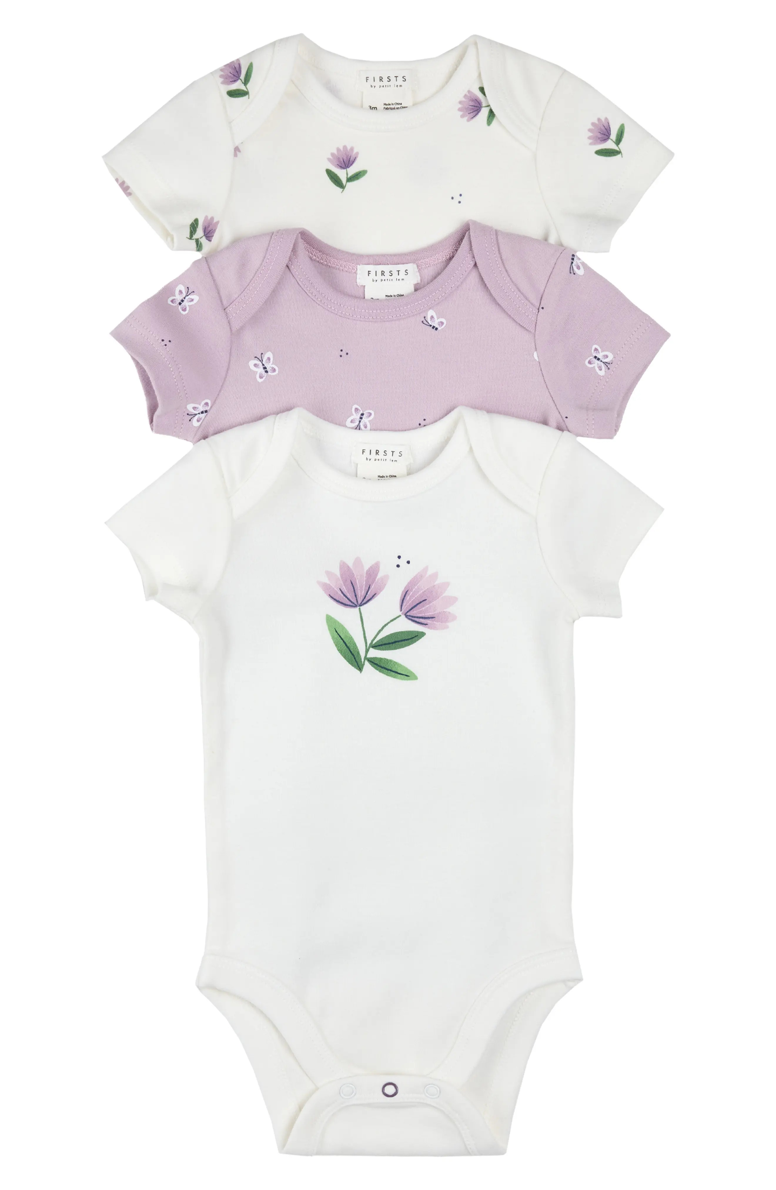 Petit Lem Assorted 3-Pack Stretch Organic Cotton Bodysuits in Off White at Nordstrom, Size 3M | Nordstrom