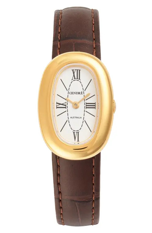 CENDRE Bridgette Leather Strap Watch, 21 x 30mm in White/Espresso Croc at Nordstrom | Nordstrom