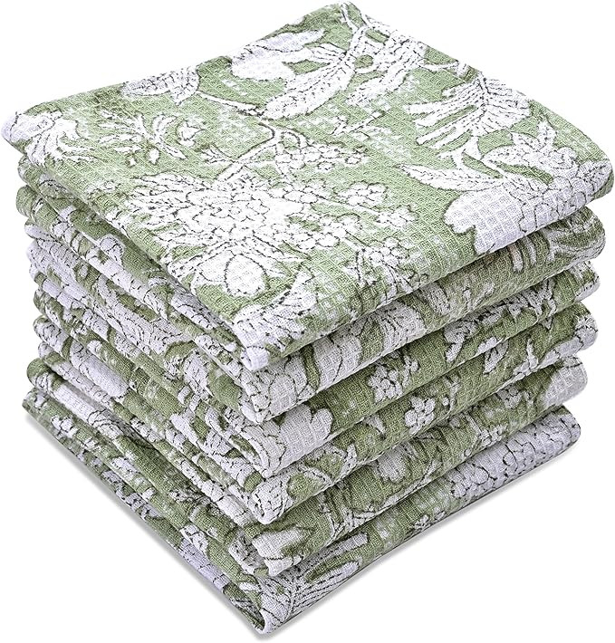 CPC Olive Green Hand Block Printed Cotton Waffle Dish Cloth Set of 6-12x12 Inch Super Absorbent, ... | Amazon (US)