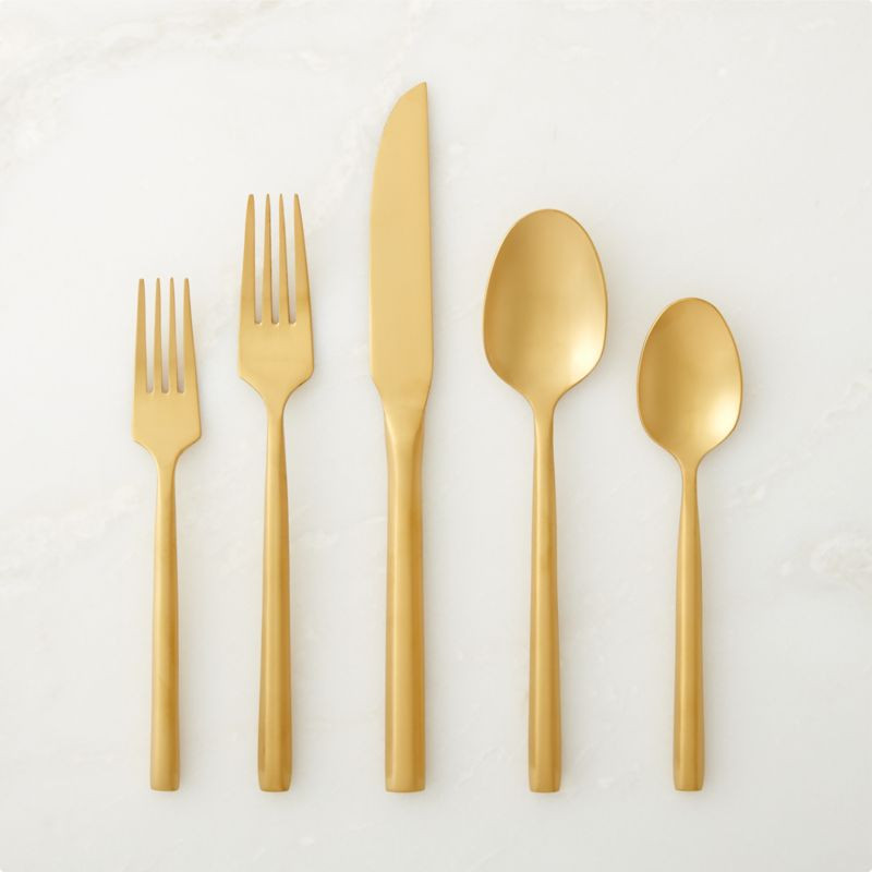 20-Piece Essence Brushed Champagne Gold Flatware Set + Reviews | CB2 | CB2