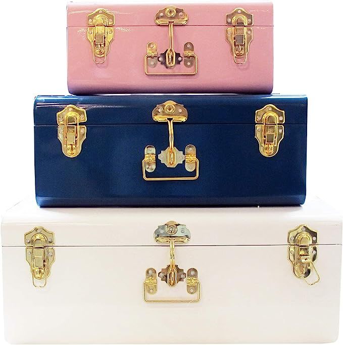 Zanzer Assorted Colors Trunks Set of 3 - Vintage Style Storage w/Gold Finish Handles & Locks - Sp... | Amazon (US)
