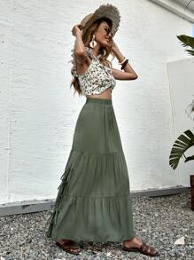 Solid Tie Side A-line Skirt | SHEIN