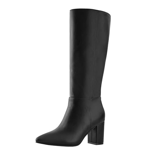 Shoe'N Tale Mid Calf Boots for Women Wide Calf Knee High Boots Chunky Block Heel Fall Winter Poin... | Amazon (US)