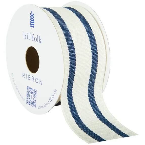 Hillfolk 9ft Ribbon, 1.5 Inches Blue/Cream Stripes for Crafts and Gifting | Walmart (US)