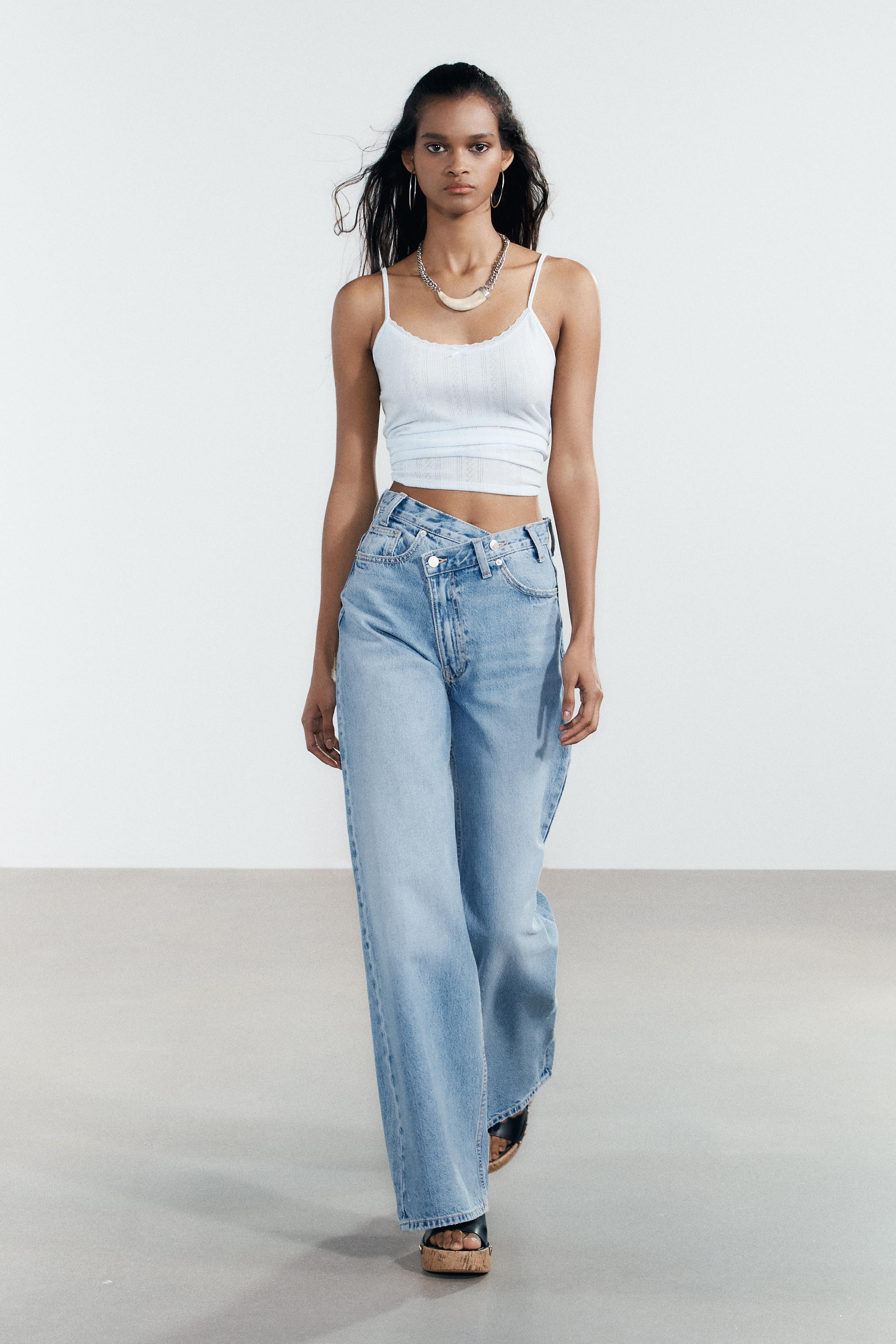 TRF HIGH-RISE WIDE LEG CROSSOVER WAIST JEANS | Zara US