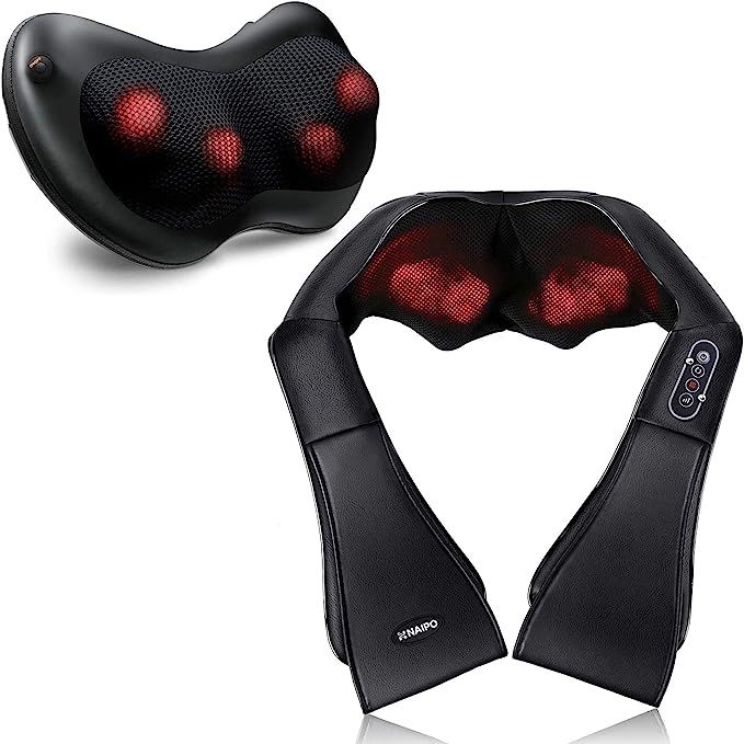 Naipo Shiatsu Back and Neck Massager, Massage Pillow with Heat, Deep Tissue Kneading Massager for... | Amazon (US)