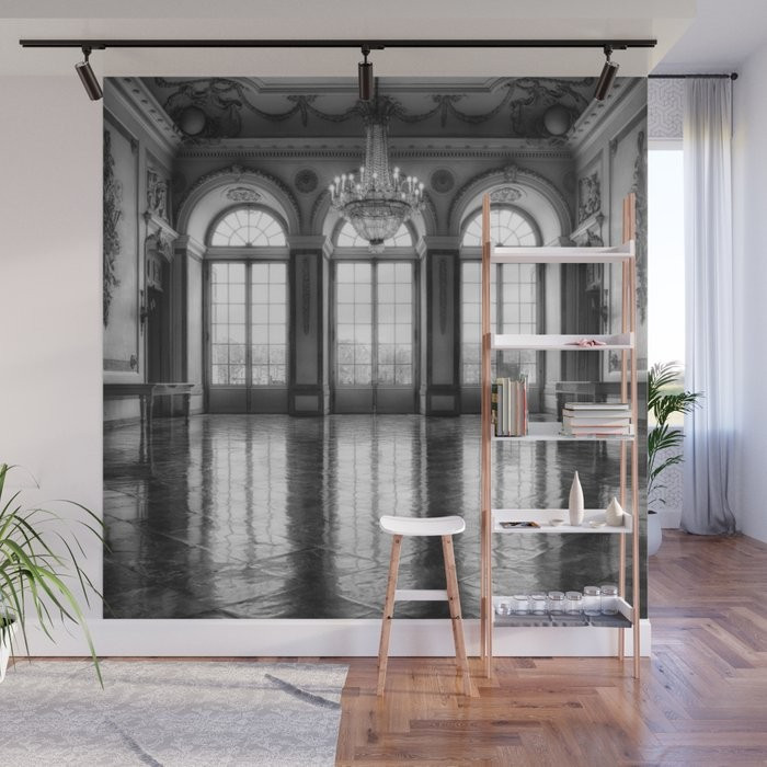 Giant French castle windows antique Paris ballroom hall and chandelier baroque wall mural backgro... | Society6