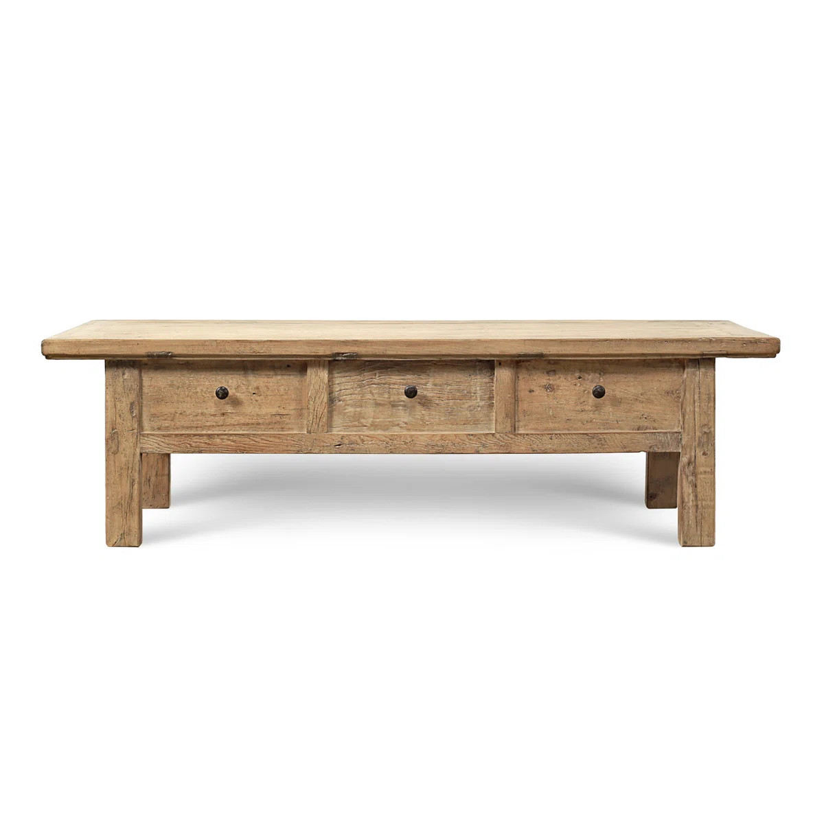 63 Inches Wide Coffee Table with Three Drawers Weathered Natural | Perigold