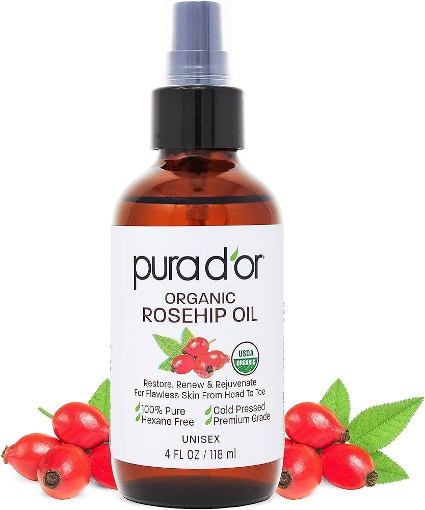 PURA D'OR 4 Oz Organic Rosehip Seed Oil 100% Pure Cold Pressed USDA Certified All Natural Moistur... | Amazon (US)