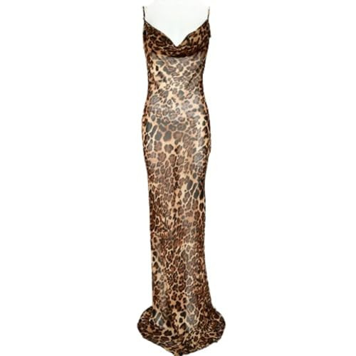 OCUH Y2K Leopard Printed Maxi Dress Backless Skinny Spaghetti Strap Lace-up Slim Vintage (F-Leopard,S,Small) | Amazon (US)