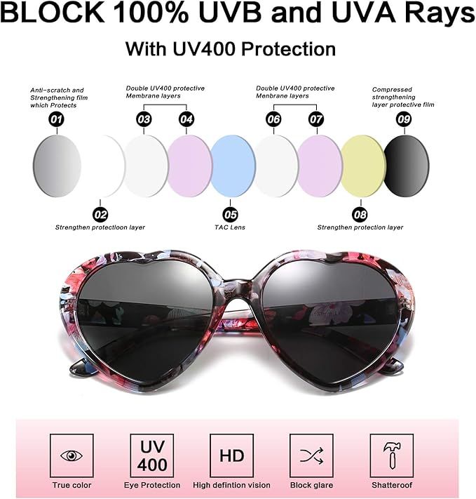 LVIOE Heart Sunglasses for Women, Polarized Heart Shaped Sunglasses with UV Protection Heart Styl... | Amazon (US)