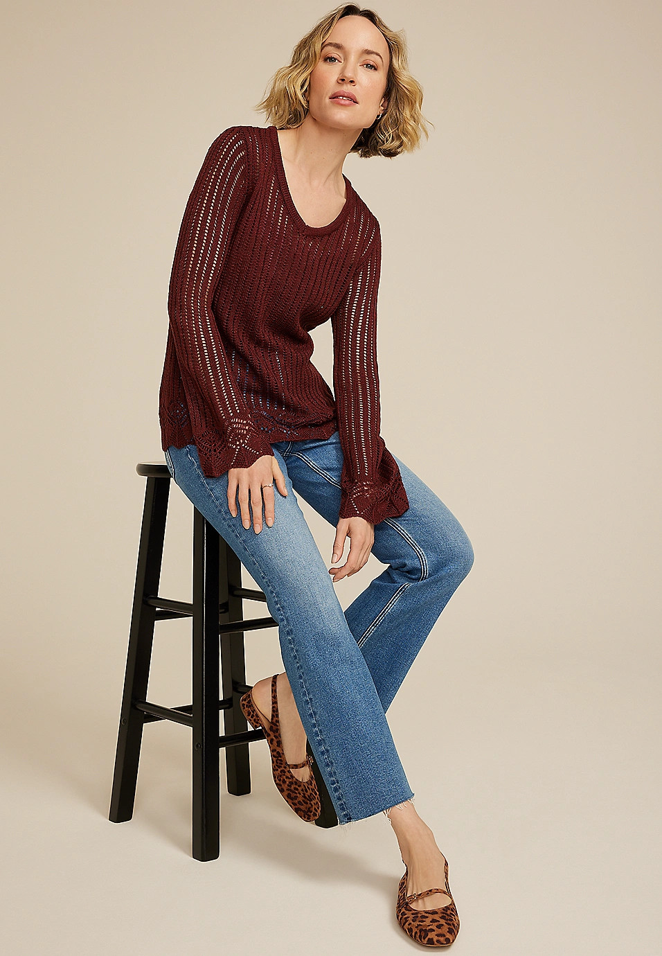 Open Stitch Bell Sleeve Sweater | Maurices