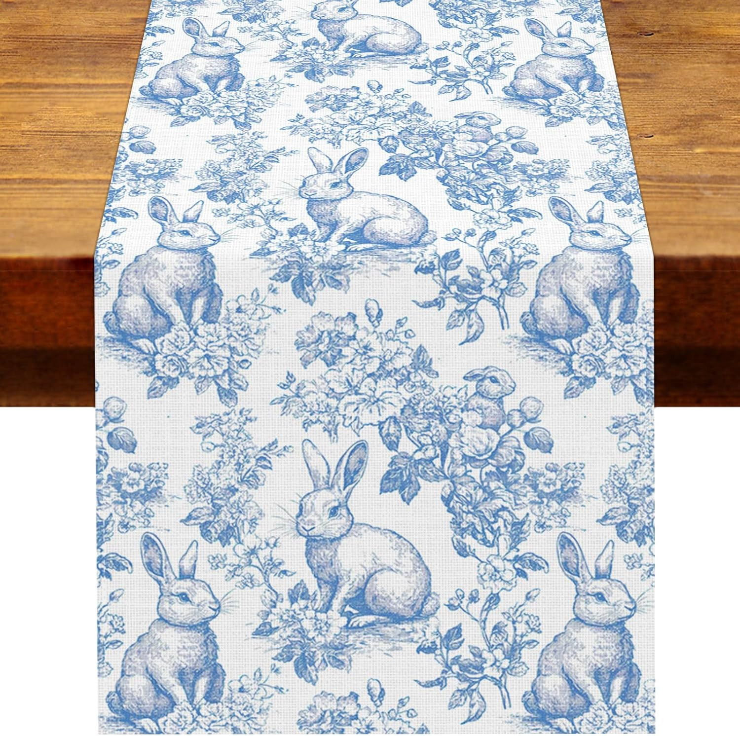 Chinoiserie Easter Table Runner Toile de Jouy Vintage Blue and White Bunny Spring Party Decoratio... | Amazon (US)