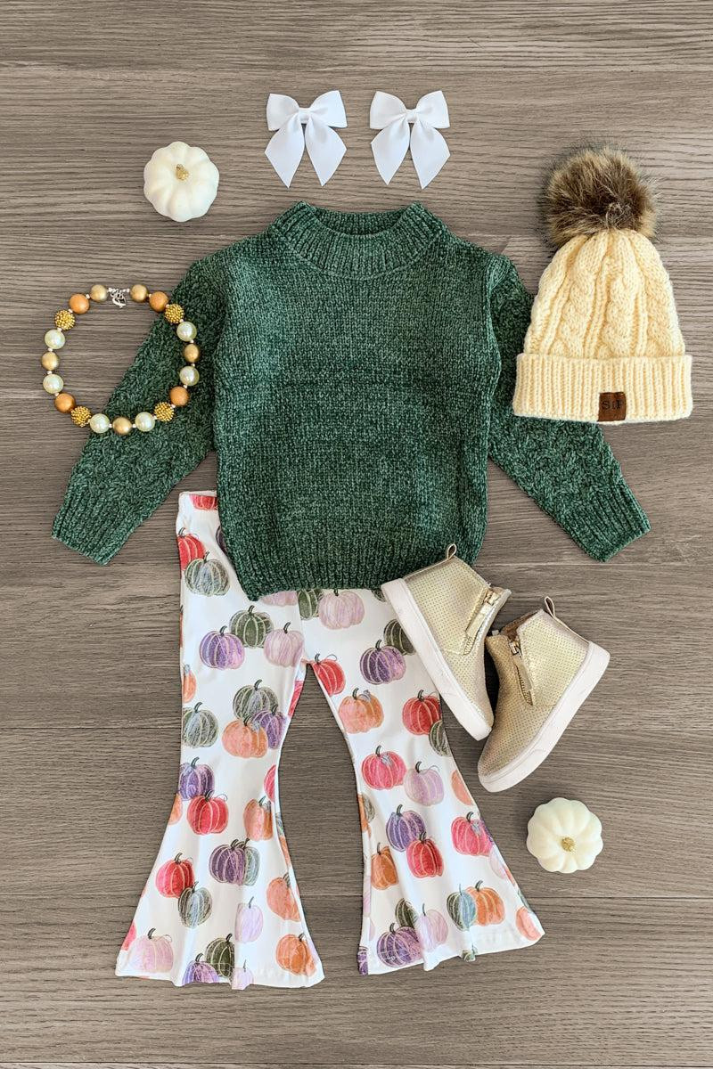 Green Sweater Pumpkin Bell Bottom Set | Sparkle In Pink