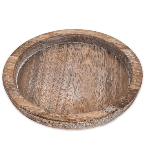 Rustic Wooden Serving Tray - Candle Holder Tray Home Decor, Small Wooden Serving Tray, Round Wood Tray for Coffee Table, Decorative Tray, Centerpiece Table Decorations for Home Decor (8.07 in), Retro | Amazon (US)