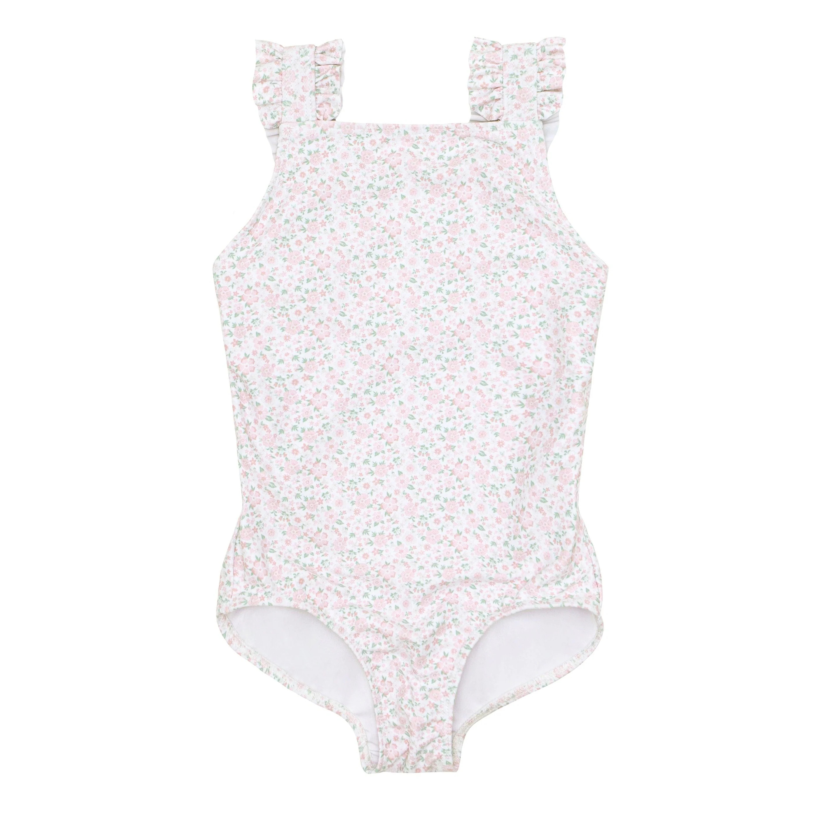 girls antique floral ruffle strap one piece | minnow