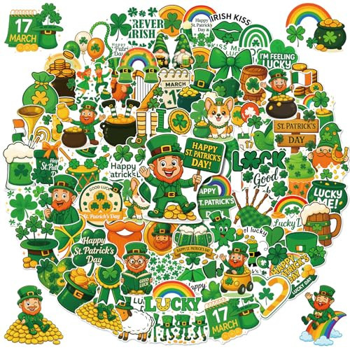 Anwyll 300Pcs St.Patrick's Day Stickers - Water Bottle Stickers for Kid Adult Self Adhesive Green Shamrock Sticker Vinyl Ireland Irish Sticker Bulk for Skateboard Scrapbook St.Patricks Day Party Decor | Amazon (US)