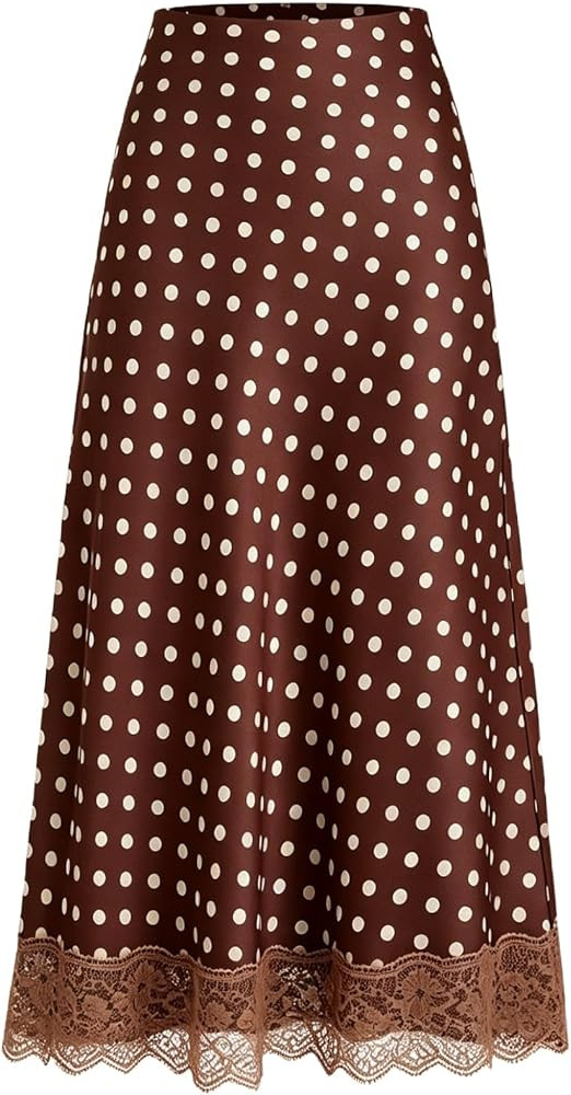 MakeMeChic Women's Polka Dots Skirt Satin Summer Ruffle Hem Maxi Skirt | Amazon (US)
