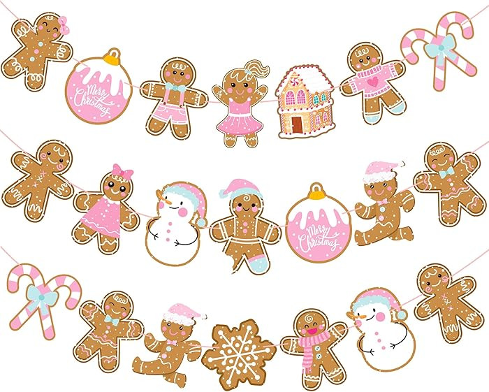 2PCS Gingerbread Party Banners Christmas Gingerbread Man Decorations Pink Gingerbread Party Cutou... | Amazon (US)