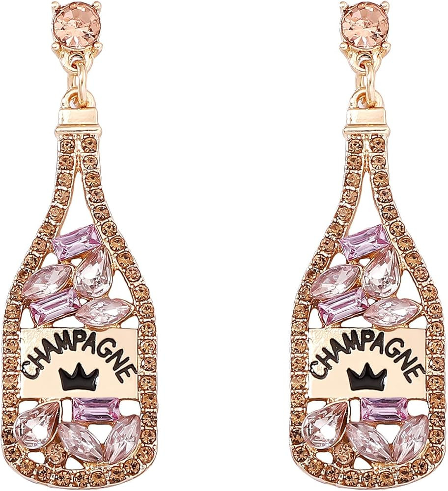 Champagne Glass Earrings for Women Sparkly Rhinestone Champagne Bottle Earrings Crystal Beaded Ch... | Amazon (US)