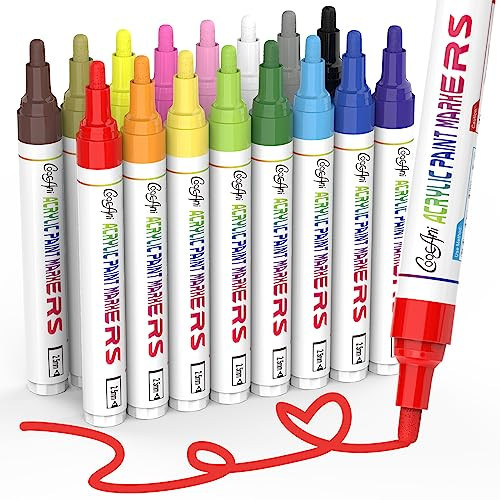CoocAni 16 Colors Permanent Markers, Acrylic Paint Markers for Rock Painting, Canvas, Wood, Glass, Mugs, Fabric, Ceramic,Lettering,Card Making DIY Crafts (2.5MM Medium Tip) | Amazon (US)