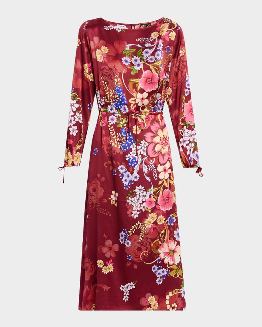 Johnny Was Lorella Floral-Print Silk Midi Dress | Neiman Marcus
